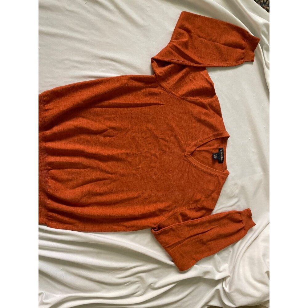 Brooks Brothers Orange V-Neck Sweater Mens Stretch Merino Wool Blend M